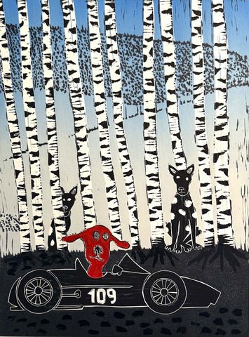 Gjennom Bjerkeskogen - Linosnitt av Søssa Magnus | Neo galleri