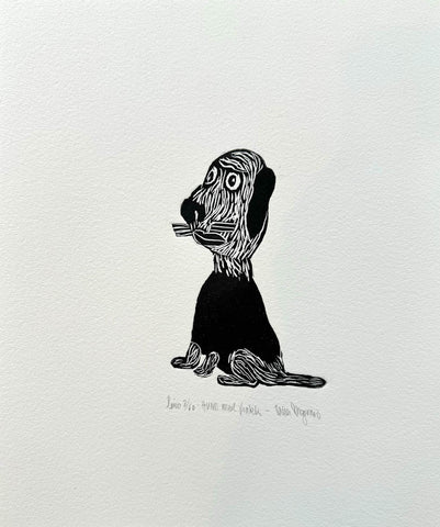 Hund med frakk - Linosnitt av Søssa magnus | Neo galleri