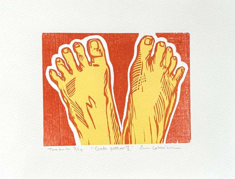 Glade føtter V - tresnitt av Elin Gabrielsen | Neo galleri