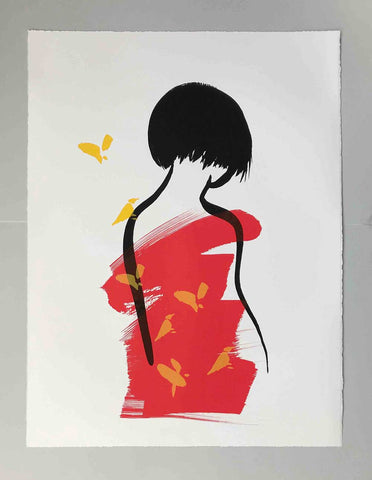 Fugler_rød- serigrafi av Ingri Egeberg | Neo Galleri