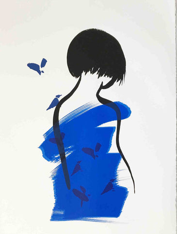 Fugler_blå- serigrafi av Ingri Egeberg | Neo Galleri